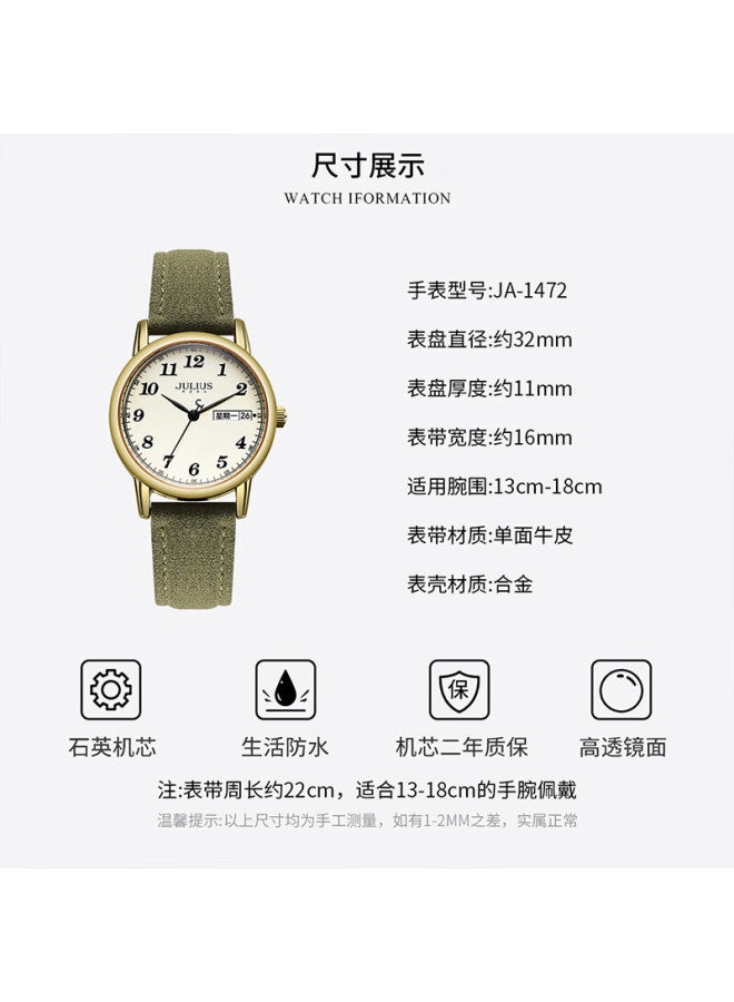 Julius Women'S Vintage Dual Calendar Quartz Watch Military Green Ja-1472C - Image 5