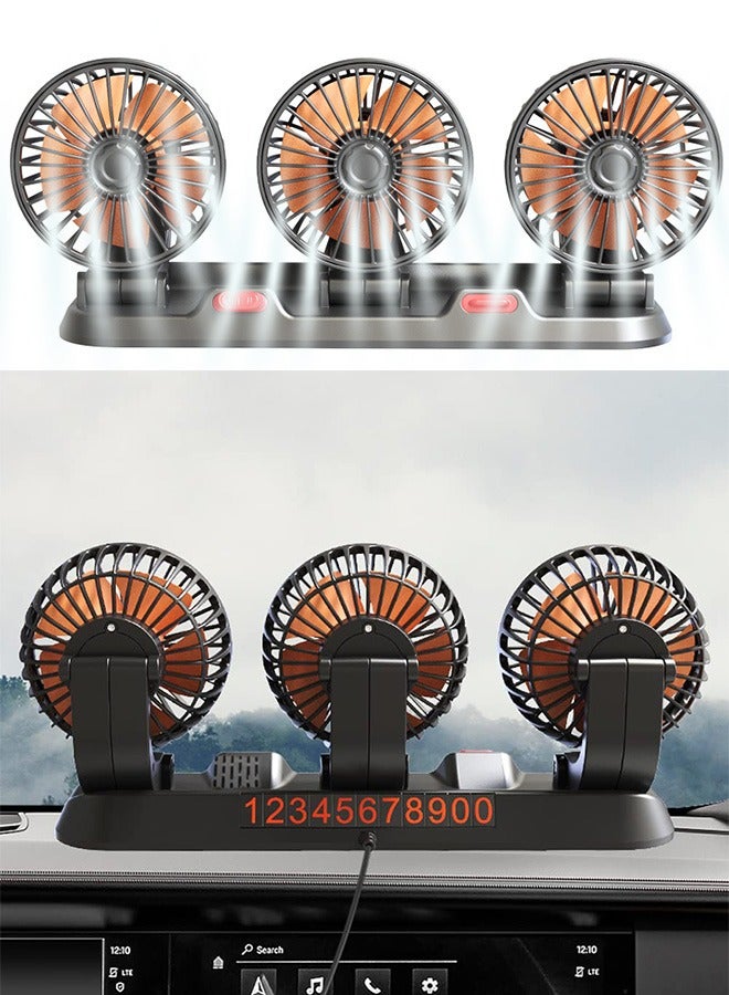 LJRN 3 Head Car Cooling Fan, 360° Rotatable Adjustable 24V Cooling Air Fan Brushless Motor Low Noise Automobile Vehicle Fan with Aromatherapy Box and Parking Number Plate 2 Speeds Big Wind Power - Image 1