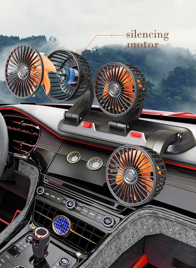 LJRN 3 Head Car Cooling Fan, 360° Rotatable Adjustable 24V Cooling Air Fan Brushless Motor Low Noise Automobile Vehicle Fan with Aromatherapy Box and Parking Number Plate 2 Speeds Big Wind Power - Image 2