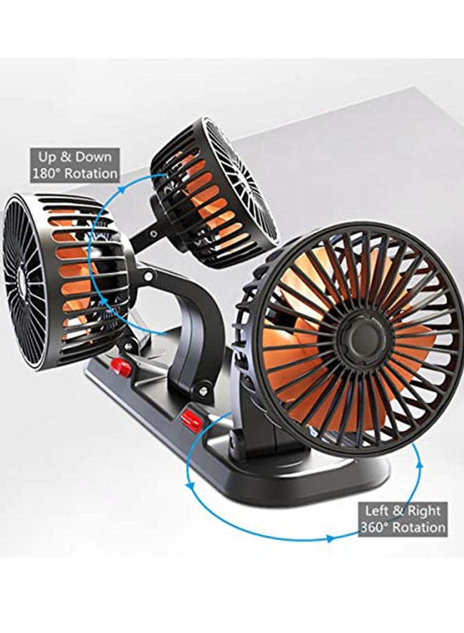 LJRN 3 Head Car Cooling Fan, 360° Rotatable Adjustable 24V Cooling Air Fan Brushless Motor Low Noise Automobile Vehicle Fan with Aromatherapy Box and Parking Number Plate 2 Speeds Big Wind Power - Image 3