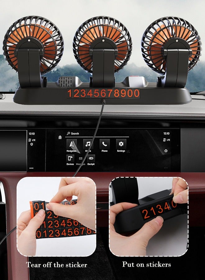 LJRN 3 Head Car Cooling Fan, 360° Rotatable Adjustable 24V Cooling Air Fan Brushless Motor Low Noise Automobile Vehicle Fan with Aromatherapy Box and Parking Number Plate 2 Speeds Big Wind Power - Image 5