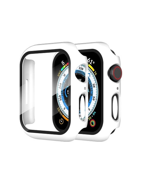 حافظة واقية مع واقي شاشة من الزجاج المقوى متوافق مع ساعة Apple Watch Series 8 7 مقاس 45 مم، غطاء صلب متين من البولي كربونات بتصميم نحيف ومقاوم للخدش ومقاوم للصدمات لساعة iWatch مقاس 45 مم