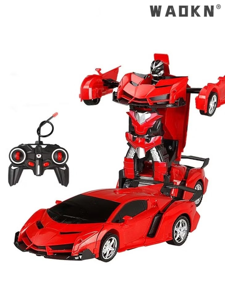 دبليو أيه أو كي أن سيارة تحكم عن بعد بمفتاح واحد، سيارة روبوتية مشوهة، لعبة سيارة RC بمقياس 1:18، مركبات متحولة تدور 360 درجة، سيارة سباق بهلوانية مع أضواء، هدية للأطفال الأولاد والبنات من سن 3 سنوات فما فوق - Image 1