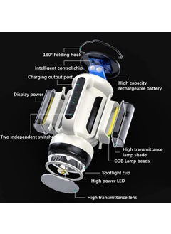 Juflix Juflix Outdoor LED Camping Tent Light Lantern Spotlight Searchlight Emergency Handheld Flood Light High Brightness with Main Light Side Light with Folding Hook Rechargeable Battery Power Display  - Image 5