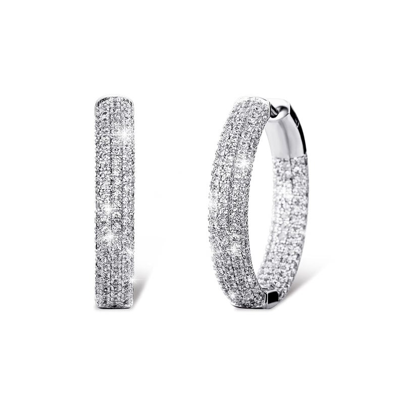 TOPGRILLZ Iced Out Hoop Earrings Cubic Zirconia Huggie Cartilage Cuff Hypoallergenic 14K Gold Plated Luxury Fashion Round Circle Earrings For Women-29mmSilver - Image 1