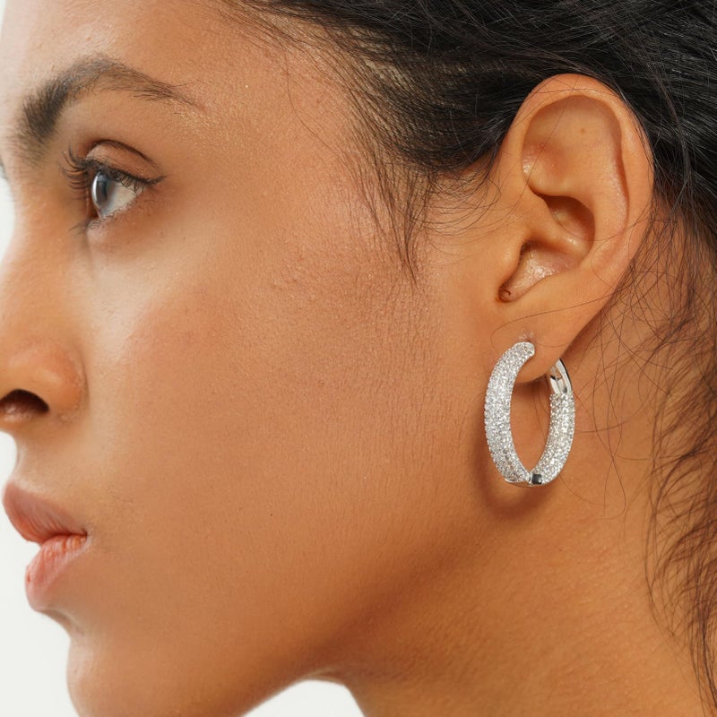 TOPGRILLZ Iced Out Hoop Earrings Cubic Zirconia Huggie Cartilage Cuff Hypoallergenic 14K Gold Plated Luxury Fashion Round Circle Earrings For Women-29mmSilver - Image 4