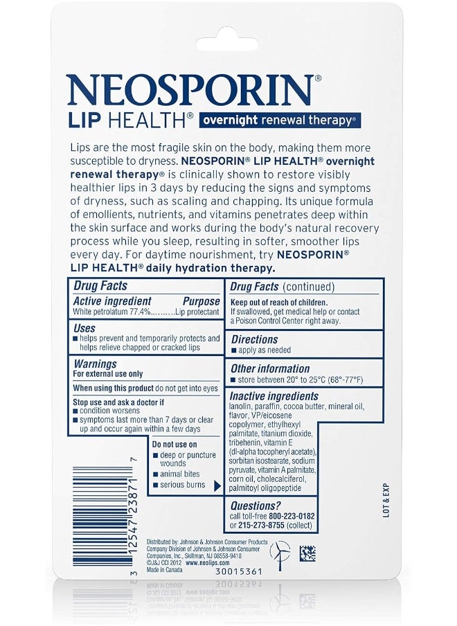 Neosporin - Lip Health Overnight Healthy Lips Renewal Therapy Petrolatum Lip Protectant 0.27 Oz - Image 1
