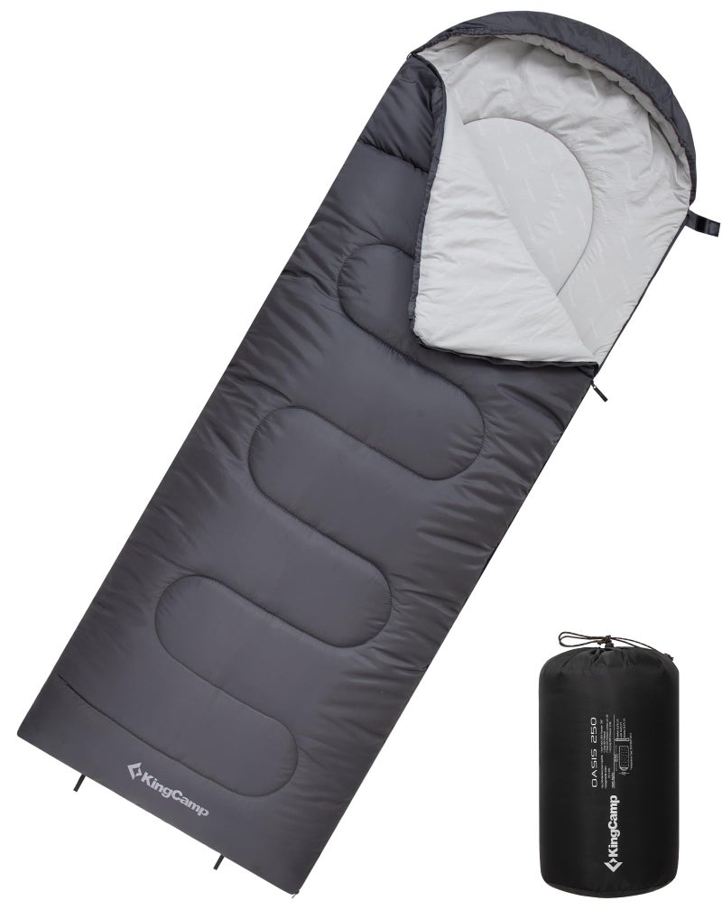 KingCamp Oasis Series Sleeping Bag with Headboard for Adults, Lightweight, for 3 Seasons, 220 x 75 cm, Grey - Image 1