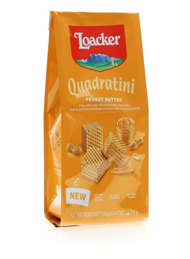 Loacker Quadratini Peanut Butter bite-size Wafer Cookies | Crispy Wafers with 4 creamy layers of finest Peanut Butter cream filling | great for snacks & desserts | Non GMO | No artificial flavorings, or added colors | 4.41 oz bag - Image 1