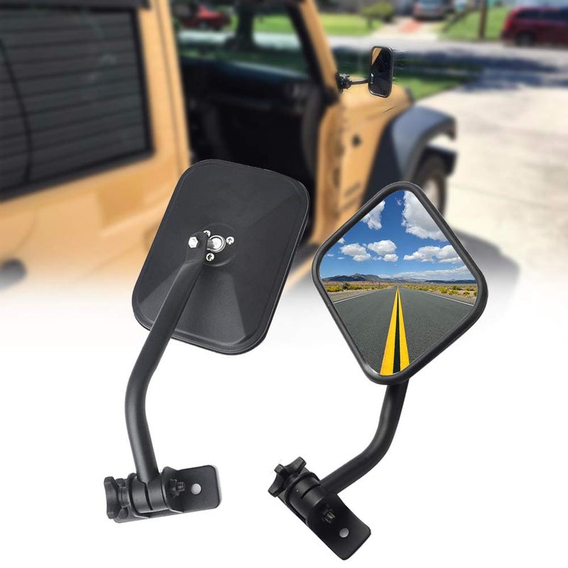 Door Off Mirror Compatible with 19972006 20072017 Jeep Wrangler TJ JK 4x4 Offroad Morror Rectangular Mirrors Quick Release Side View Mirror