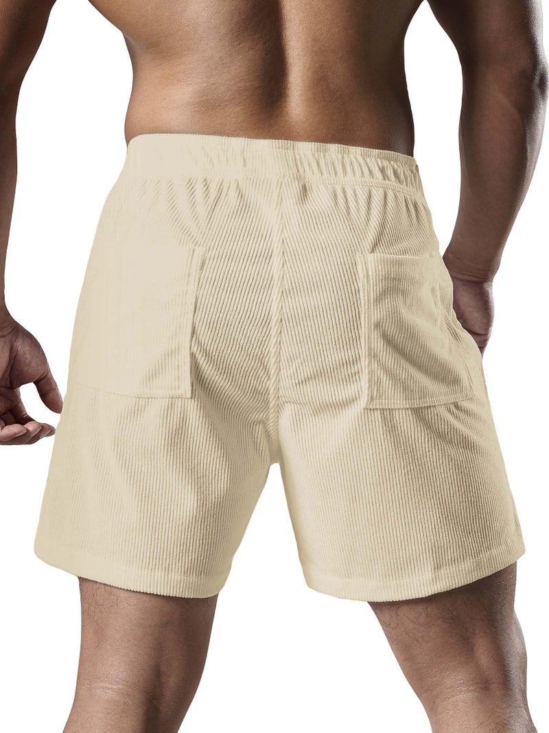 JOTOOK Men's Casual Drawstring Corduroy Shorts Elastic Waist Summer Shorts with Pocket Small Beige - Image 5