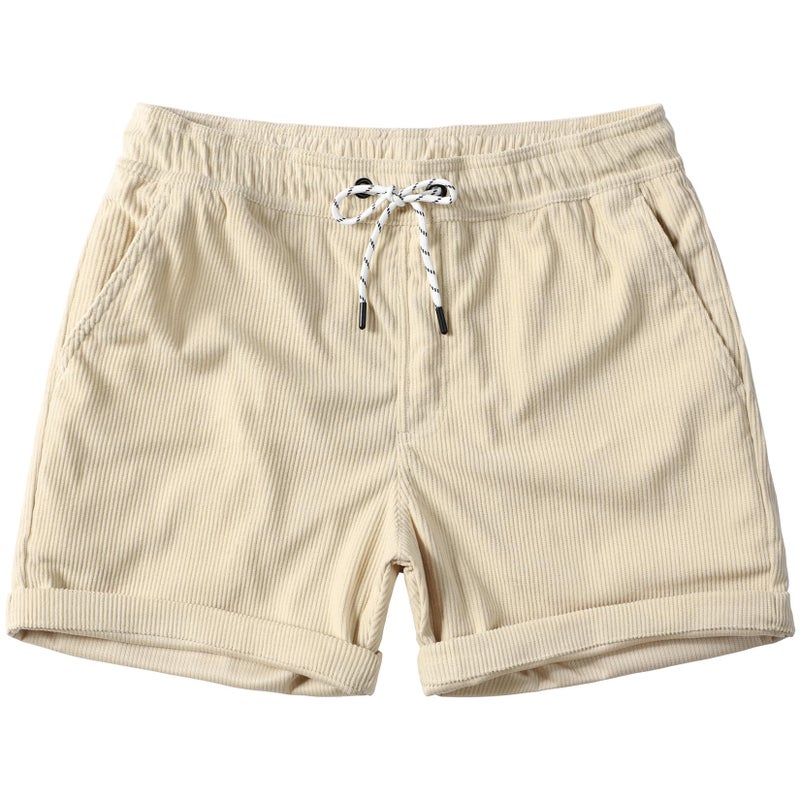 JOTOOK Men's Casual Drawstring Corduroy Shorts Elastic Waist Summer Shorts with Pocket Small Beige - Image 1