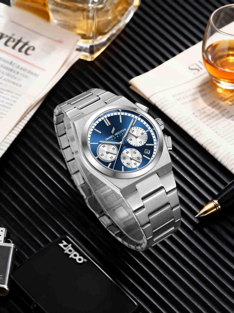 Daniel Hechter Paris Hoche Collection Chronograph Analog Watch for Men - Brushed Stainless Steel case and Strap with Date Display - Image 4