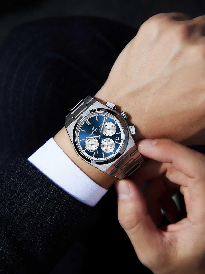 Daniel Hechter Paris Hoche Collection Chronograph Analog Watch for Men - Brushed Stainless Steel case and Strap with Date Display - Image 2