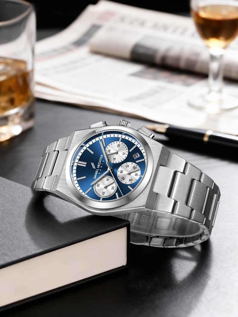 Daniel Hechter Paris Hoche Collection Chronograph Analog Watch for Men - Brushed Stainless Steel case and Strap with Date Display - Image 3