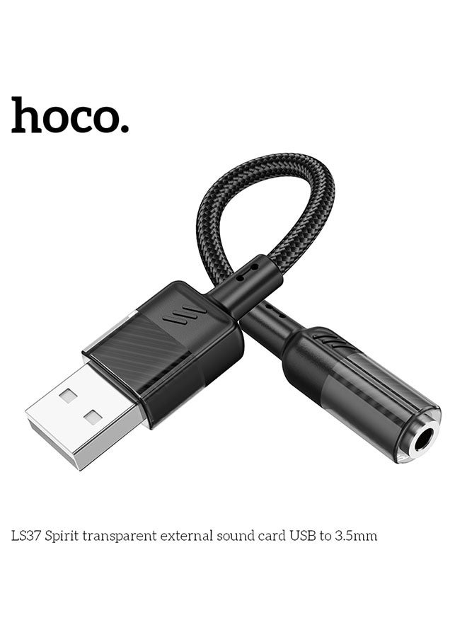 hoco. LS37 Spirit USB to 3.5mm External Sound Card – Transparent Plug & Play Audio Adapter for Headphones & Microphones | Hi-Fi Stereo Audio, Mic Support, Compact & Portable Design, Compatible with PC, Laptop, Mac & Gaming Consoles – Black  - Image 4