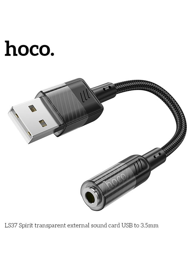 hoco. LS37 Spirit USB to 3.5mm External Sound Card – Transparent Plug & Play Audio Adapter for Headphones & Microphones | Hi-Fi Stereo Audio, Mic Support, Compact & Portable Design, Compatible with PC, Laptop, Mac & Gaming Consoles – Black  - Image 3