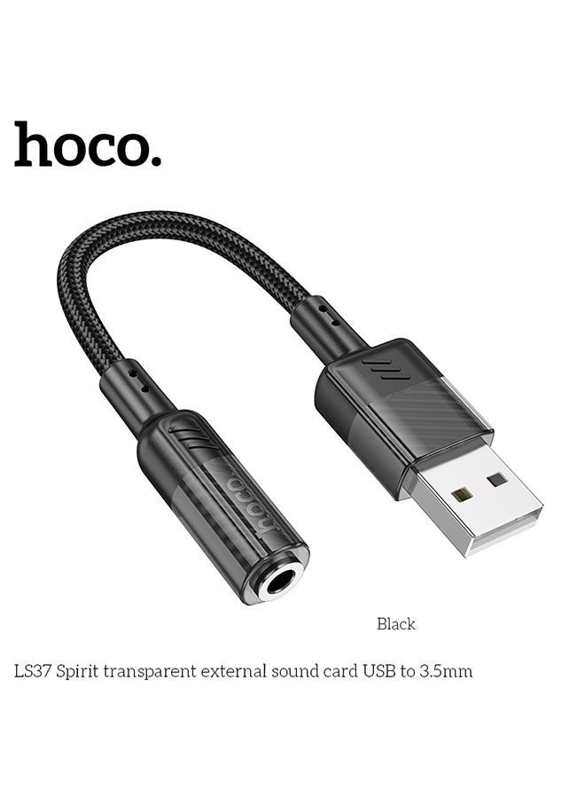 hoco. LS37 Spirit USB to 3.5mm External Sound Card – Transparent Plug & Play Audio Adapter for Headphones & Microphones | Hi-Fi Stereo Audio, Mic Support, Compact & Portable Design, Compatible with PC, Laptop, Mac & Gaming Consoles – Black  - Image 2