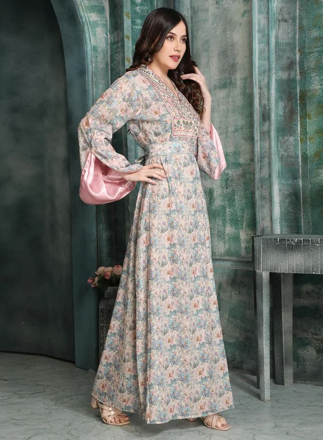 مكسيم كريشن جلابية بياقة بتطريز خيوط وطبعة أزهار