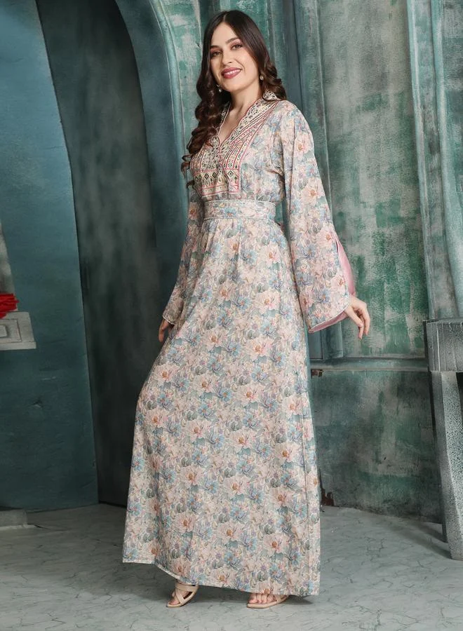 مكسيم كريشن جلابية بياقة بتطريز خيوط وطبعة أزهار