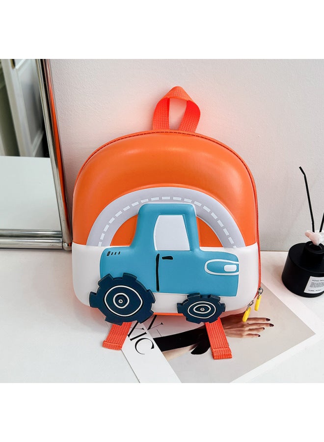 Kindergarten Children's Small Schoolbag Cute Cartoon Car EVA Silicone Hard Shell Backpack Baby Small Backpack-Color:Orange - Image 1