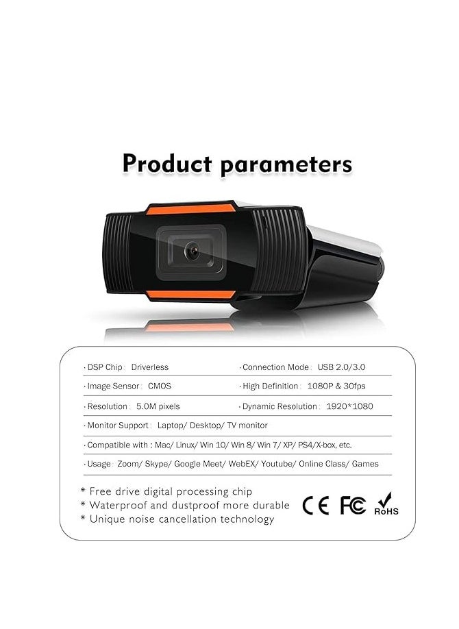 Generic - HD 1080P Webcam with Microphone, USB(2.0/3.0) Computer Camera for Live Streaming Webcam,110 Degrees Wide-Angle 30fps for Laptop, Noise Reduction Desktop, Conferencing, Video Chatting - Image 1