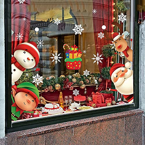 XIMISHOP 82PCS Christmas Snowflake Window Clings Stickers for Glass, Xmas Decals Christmas Decorations Indoor Holiday Snowflake Santa Claus Reindeer Decals for Party - Image 1