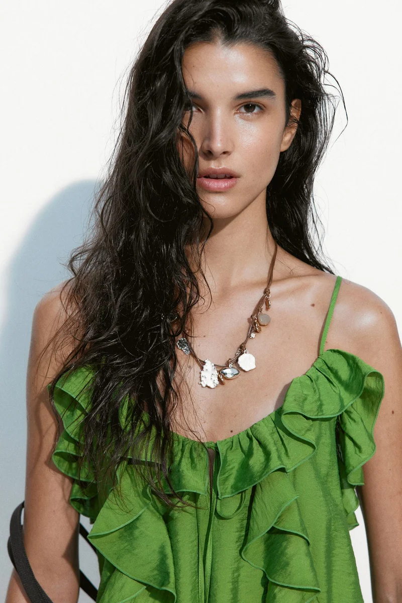 Flounce-trimmed strappy dress