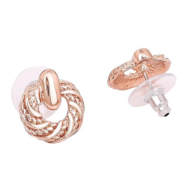 Estele Rose Gold Plated Round Shaped Brass Studs Earrings For Girls and Women - Image 3
