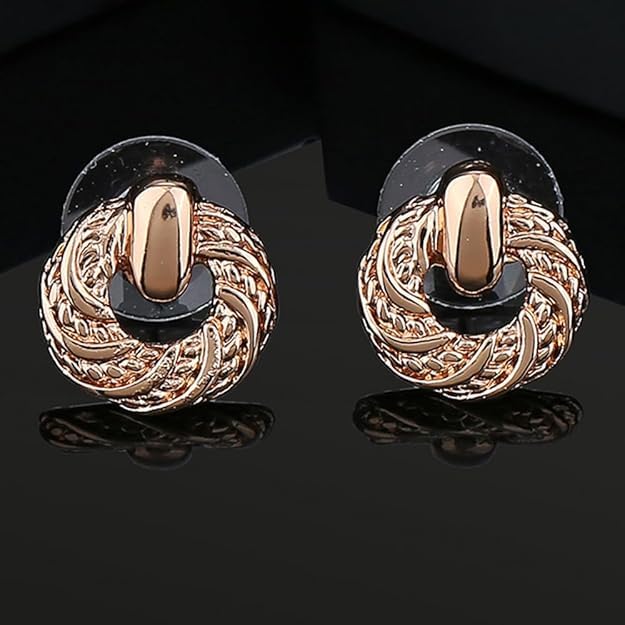 Estele Rose Gold Plated Round Shaped Brass Studs Earrings For Girls and Women - Image 2