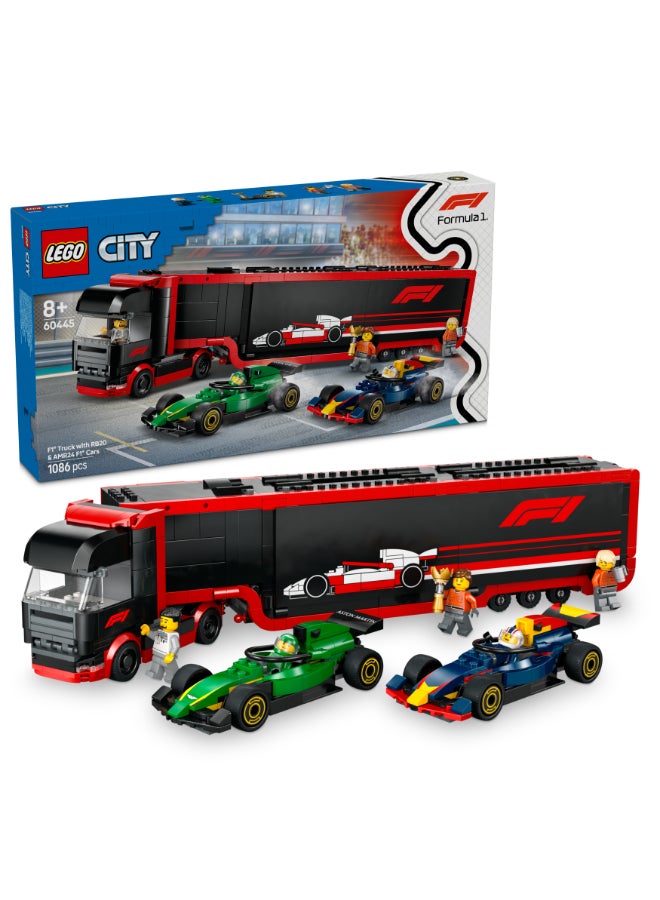 LEGO شاحنة F1 مع سيارات F1 RB20 و AMR24