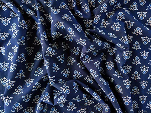 AVKA Studio Hand Block Print Fabric by The Yard - PRECUT 3 Yards 42 inch Width - 100percent Cotton Material - Indigo Blue Indigo 44 Inches - Image 3