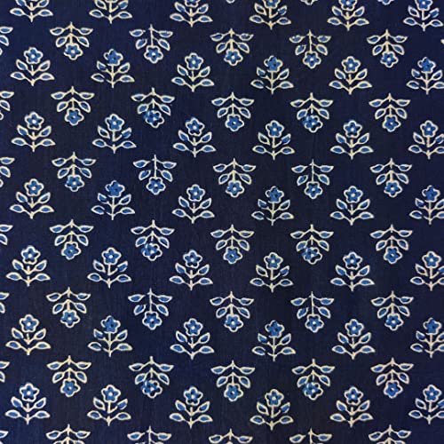 AVKA Studio Hand Block Print Fabric by The Yard - PRECUT 3 Yards 42 inch Width - 100percent Cotton Material - Indigo Blue Indigo 44 Inches - Image 1