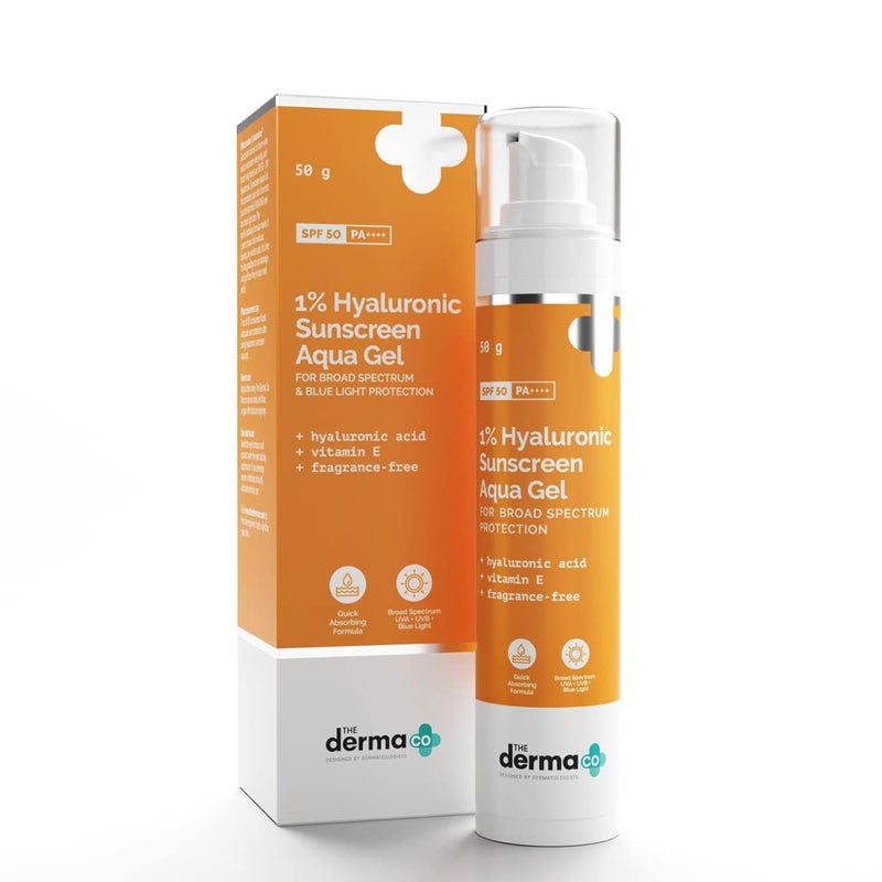 THE derma Co جل واقي الشمس هيدرا 1 حمض الهيالورونيك SPF 50 PA للبشرة الدهنية والجافة المعرضة لحب الشباب 50 جرام - Image 1