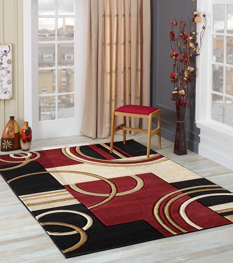 GLORY RUGS Area Rug Modern Soft Hand Carved Contemporary Floor Carpet with Premium Fluffy Texture for Indoor Living Dining Room and Bedroom Area 4x6 Dark Red