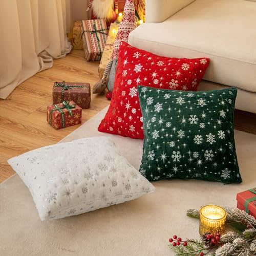 MIULEE Set of 2 Christmas Decorative Throw Pillow Covers Soft Faux Fur Winter Pillow Covers with Silver Snowflake Glitter Holiday Festival Pillowcases for Couch Sofa Bed 2020inch Dark Green - Image 3