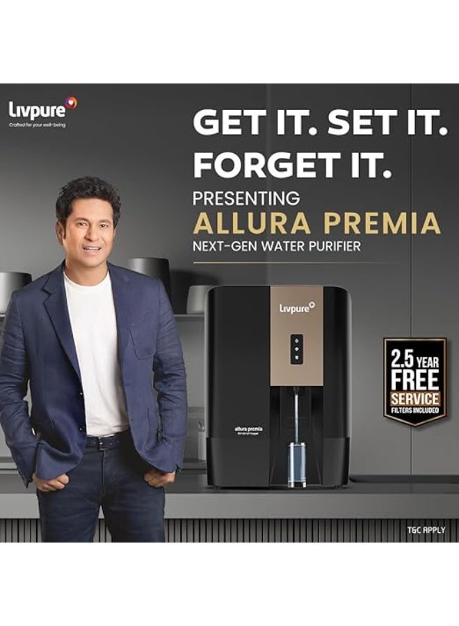 Livpure جهاز تنقية المياه Livpure Allura Premia | تكلفة صفرية لمدة عامين ونصف - الفلاتر مشمولة | تنقية متطورة متعددة المراحل (10 مراحل) | تقنية RO+UV+UF+النحاس+القلوية+المعادن | تعقيم بالأشعة فوق البنفسجية داخل الخزان | سعة 7 لتر | - Image 1