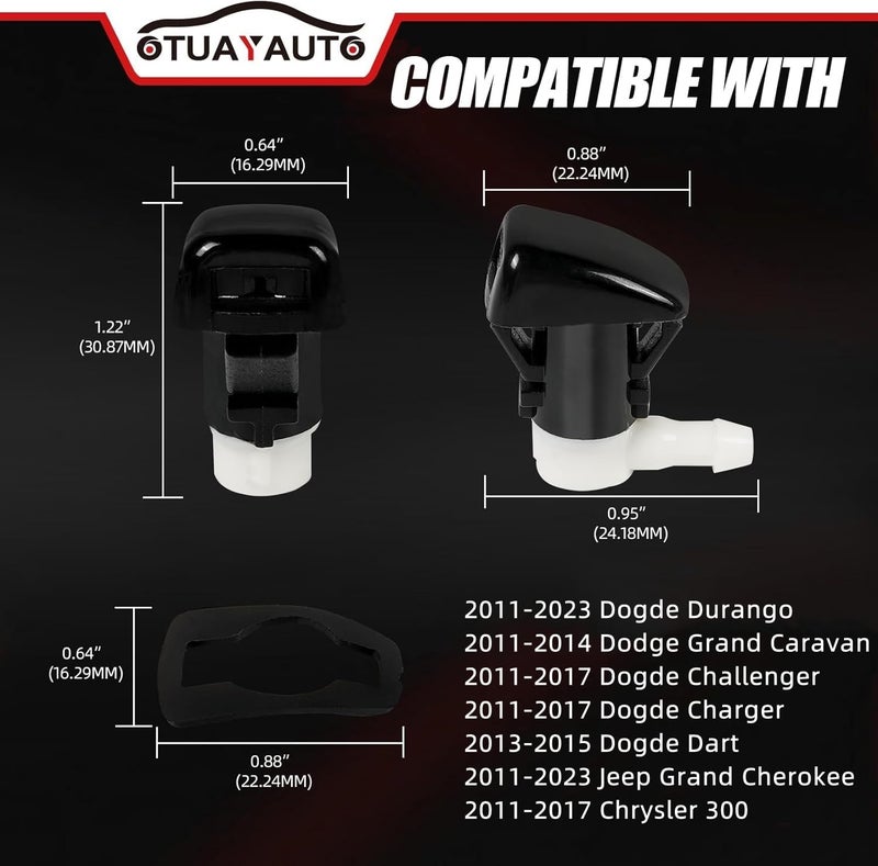 OTUAYAUTO Front Windshield Washer Nozzles, for 11-23 Dodge Durango, 11-14 Dodge Grand Caravan, 11-23 Jeep Grand Cherokee, Dodge Charger - Replaces OEM #: 68269108AA,55372143A Spray Jet Kit (pack of 2) - Image 2