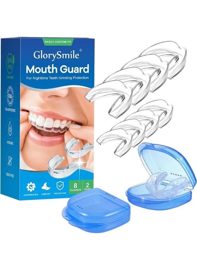 GlorySmile 8 Pcs 2 Sizes Mouth Guard for Teeth Grinding  Clenching Teeth at Night Upgraded Moldable Mouth Guards Stops Bruxism and Teeth Clenching 2 Sizes with Two Travel Cases Dental Care Night Guards  - Image 1