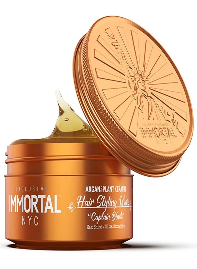 Immortal NYC Captain Black Hair Wax - 8 out of 9 Holding Ability, Max Shine - All Natural Water-Based Hair Wax for Men - No Residue, All Hair Types - Image 1
