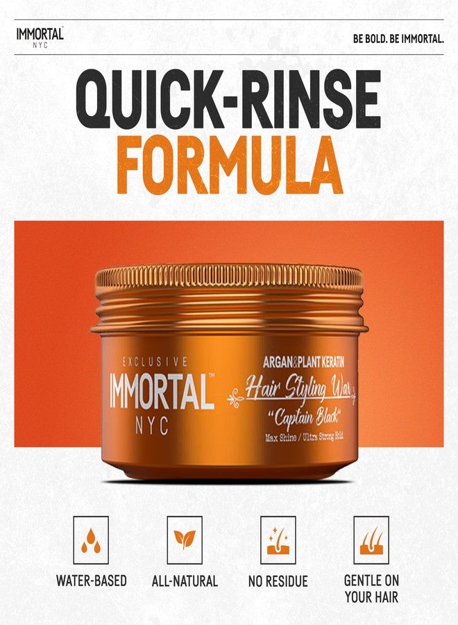 Immortal NYC Captain Black Hair Wax - 8 out of 9 Holding Ability, Max Shine - All Natural Water-Based Hair Wax for Men - No Residue, All Hair Types - Image 4