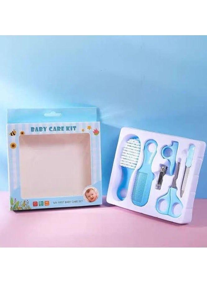 طقم باديكير للعناية بأظافر الأطفال من قصافة وغطاء للمقص ومبرد وقصافة أظافر وفرشاة شعر ومشط 6 قطع للاولاد و البنات