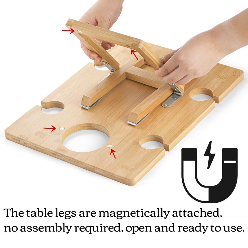 Youeon Portable Wine Picnic Table with 5 Wine Glasses Holder, Foldable Champagne Picnic Snack Table, Wine and Cheese Table for Picnic, Camping, Park, Beach, Wine Lover Gift - Image 4