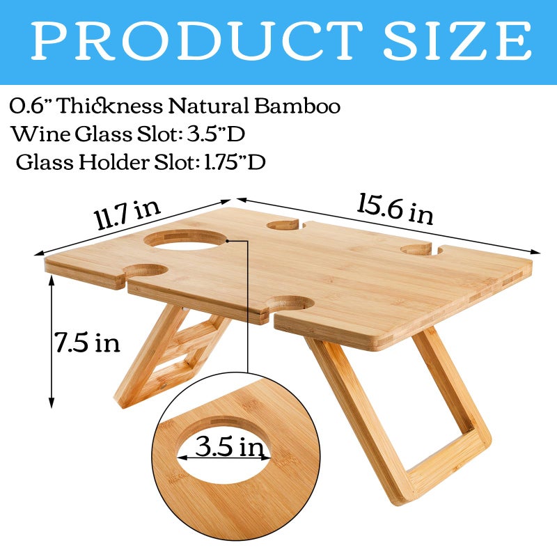 Youeon Portable Wine Picnic Table with 5 Wine Glasses Holder, Foldable Champagne Picnic Snack Table, Wine and Cheese Table for Picnic, Camping, Park, Beach, Wine Lover Gift - Image 2