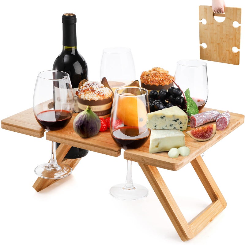 Youeon Portable Wine Picnic Table with 5 Wine Glasses Holder, Foldable Champagne Picnic Snack Table, Wine and Cheese Table for Picnic, Camping, Park, Beach, Wine Lover Gift - Image 1