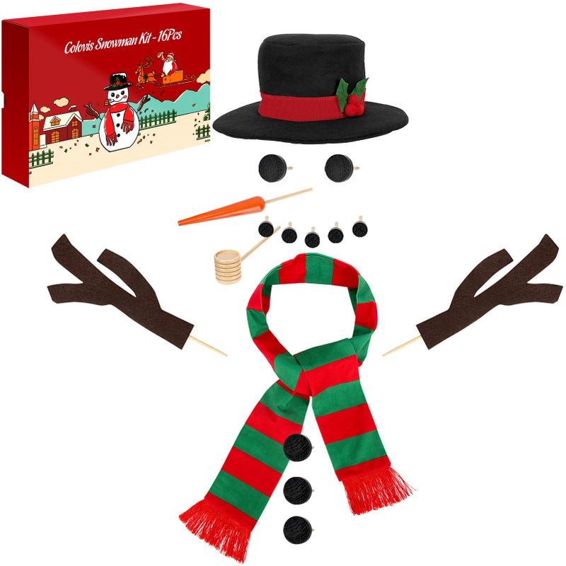 Colovis 16Pcs Build a Snowman Kit Outdoor Winter Snowman Decorating Supplies Snow Toys for Christmas Holiday Party Decor Red Green Scarf - Image 3