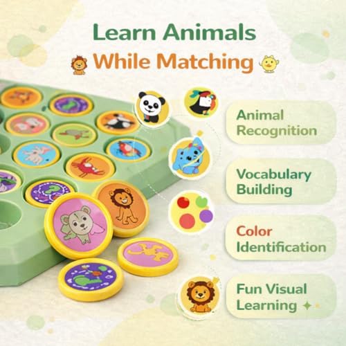 CountryLink Animal Memory Flip Chess Game Montessori Matching Puzzle Board Game for Kids Educational Travel Toy for Toddlers, Preschoolers Learning Activities (Animle Stickers & 4 Stick) - Image 3
