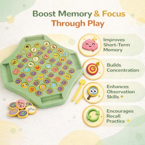 CountryLink Animal Memory Flip Chess Game Montessori Matching Puzzle Board Game for Kids Educational Travel Toy for Toddlers, Preschoolers Learning Activities (Animle Stickers & 4 Stick) - Image 2