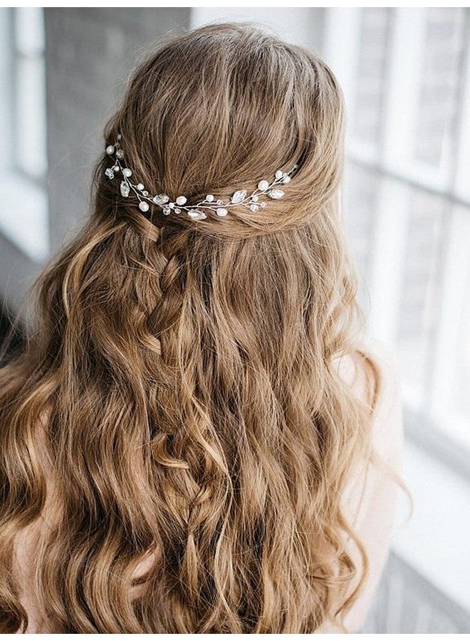 JEAIRTS Eairts Bride Wedding Hair Vine Silver Rhinestone Bridal Hair Pieces Pearl Headpiece Crystal Hair Accessories For Women And Girls (1Silver) - Image 5