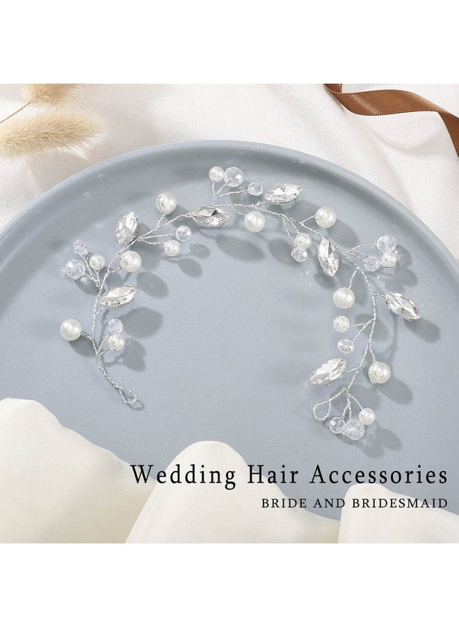 JEAIRTS Eairts Bride Wedding Hair Vine Silver Rhinestone Bridal Hair Pieces Pearl Headpiece Crystal Hair Accessories For Women And Girls (1Silver) - Image 3
